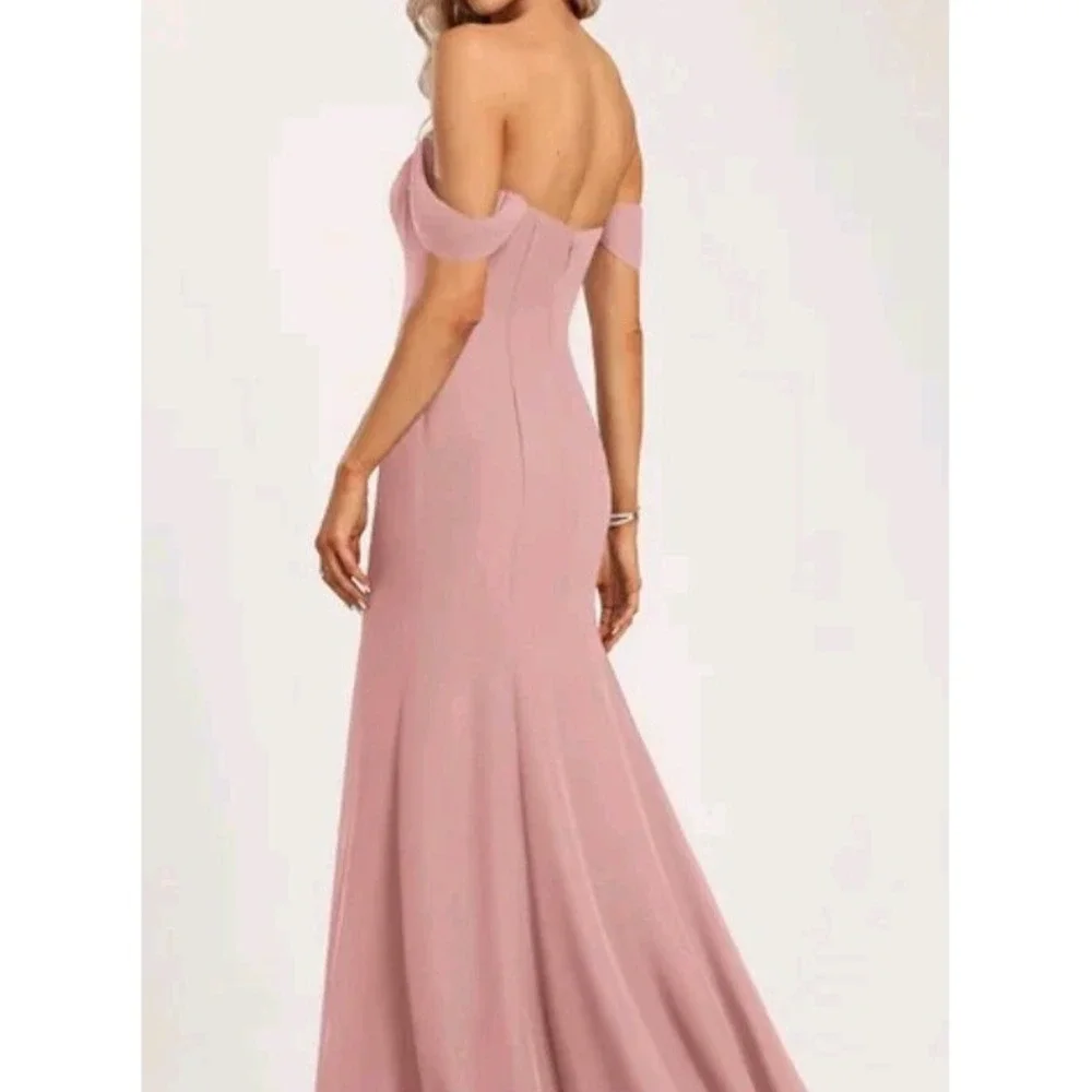 Off the Shoulder Mermaid Dress Formal Gown Slit Evening Party Homecoming Prom - Picture 2 of 9